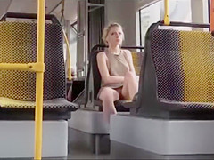 Amazing Blonde in Bus (downblouse and upskirt no pantie)