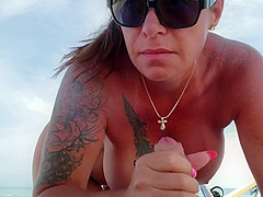 Big Titty Wife Sucks My Cock on the Beach and Takes a Load