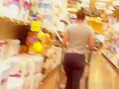 Black leggings woman in supermarket