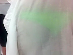 Green thong under transparent dress