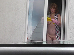 Sexy Milf Frina In Dressing Gown Without Panties And Bra Washes Windows Of Apartment And Is Not Shy About Random Taxi Driver On Street Who Looks Out From His Car. Naked In Public. Nude In Public. Public Nudity. Publicly. Public. Natural Tits Milf. 14 Min