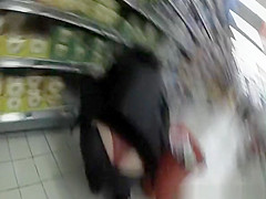 Supermarket red thong exposed