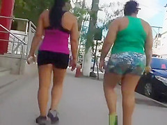 Thinner and fatter girls in tight sports shorts