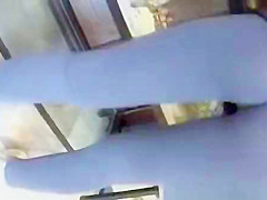 Transparent leggings as she bends