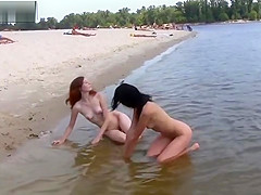 TWO NUDIST BEACH teens 18+ ON SAND AND IN SEA